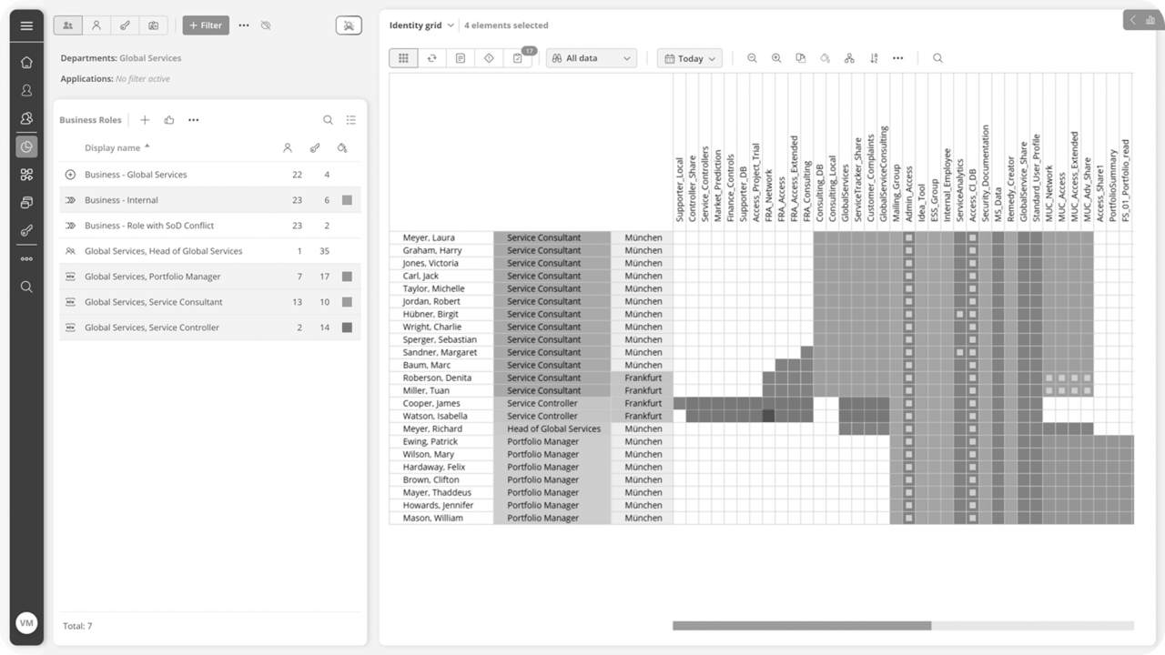 Exemplary Identity Grid Screen of NEXIS Platform